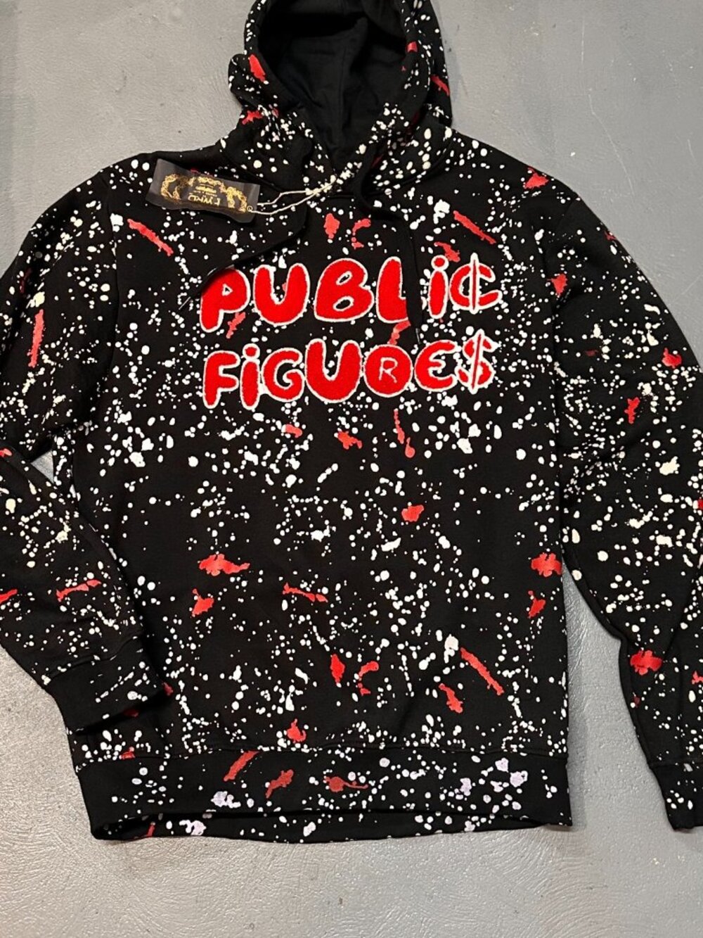 FWRD Denim Hoodie Mens 2XL Black Paint Splatter Public Figures Graphic Pullover